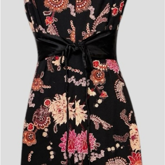 VTG 90s Ruby Rox Black Floral Dress Satin Lace-Up Whimsigoth M - Picture 6 of 11